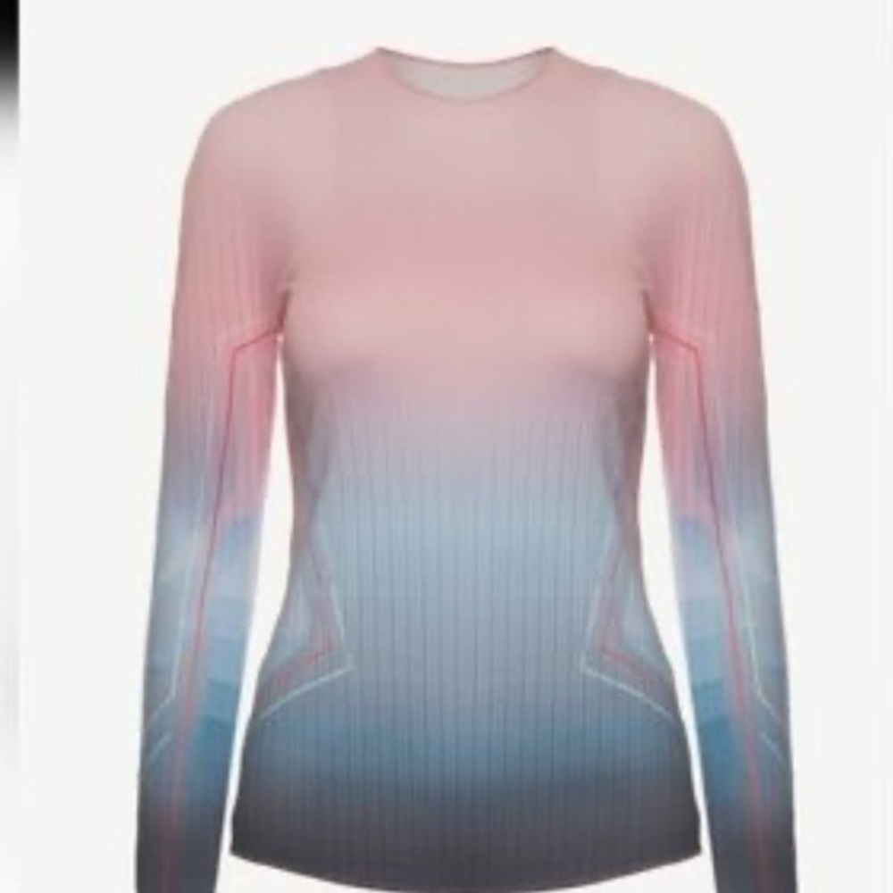K-Swiss Pink and blue Ribbed Fitted Long Sleeve Tee-M pink , blue nylon spandex